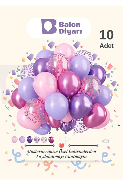 BALON DİYARI Fuchsia & Purple & Pink & Lilac Confetti 10-Piece Balloon Set – ...
