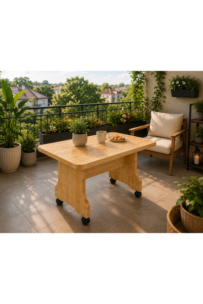 EGEMEV TEKERLEKLİ Bahçe BALKON Masası 60X90 ÇOK AMAÇLI MODERN BALKON VE TERAS...