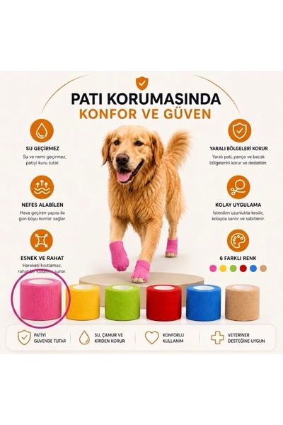 VitaBuddy Pembe Yüzeye Tutunan Elastik Pati Bandajı Su Geçirmez Sargı Bezi 5 ...