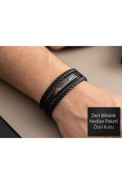 HER ŞEY NOTA www.herseynota.com Men's Black Leather Bracelet – Special Design...