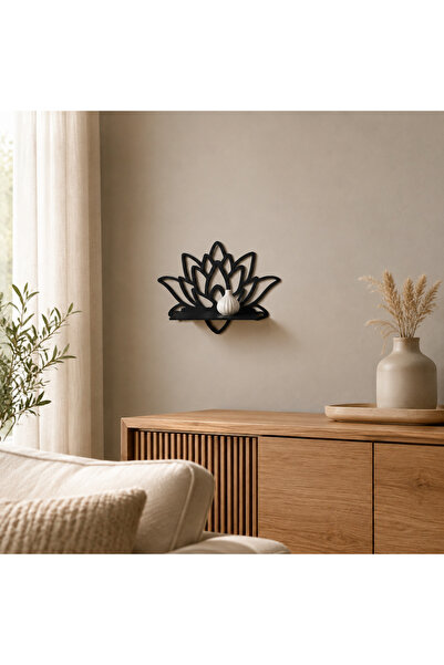 ArliaDesign Lotus Çiçeği Figürlü Siyah Ahşap Duvar Dekoru 30x20 cm