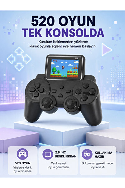 shopwave S10 Retro Oyun Konsolu Taşınabilir 2.8 İnç Ekran Ergonomik Nostalji Yeni Nesil