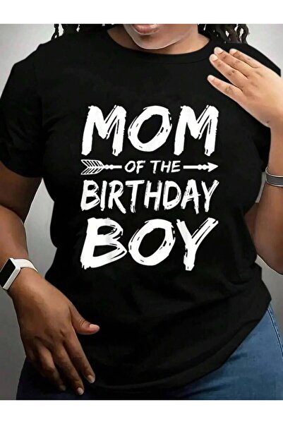 k222 تي شيرت أسود مطبوع عليه عبارة "Mom Of The Birthday Boy" مناسب للعائلة وا...
