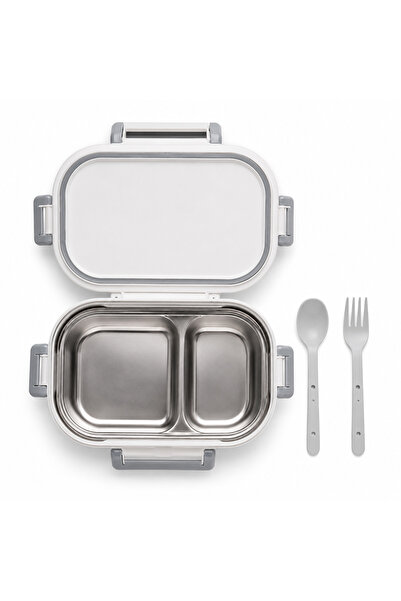 benystore Lunch Box 304 Paslanmaz Çelik Bölmeli Beslenme Kabı Gri – Çatal Kaş...