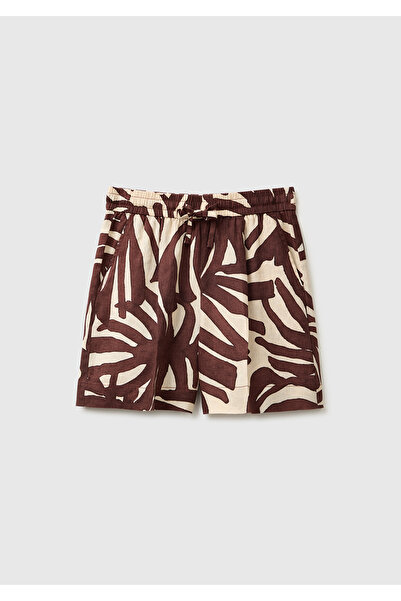 United Colors of Benetton Women's Brown 100% Linen Bermuda Shorts with Elasti...