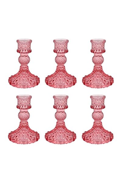 Generic Showin Glass Candlestick Holders Set of 6, Pink Crystal Taper Candle ...