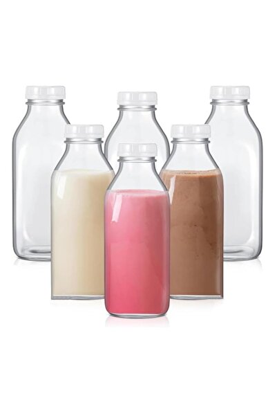Generic FUFU Glass Milk Bottle with Plastic Tamper-proof Caps (6 Pack) Vintag...
