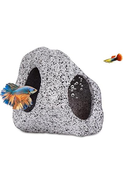 Generic Aquarium Rock Cave Decoration, Grey Ceramic Fish Hideout, 9cm x 8.3cm...