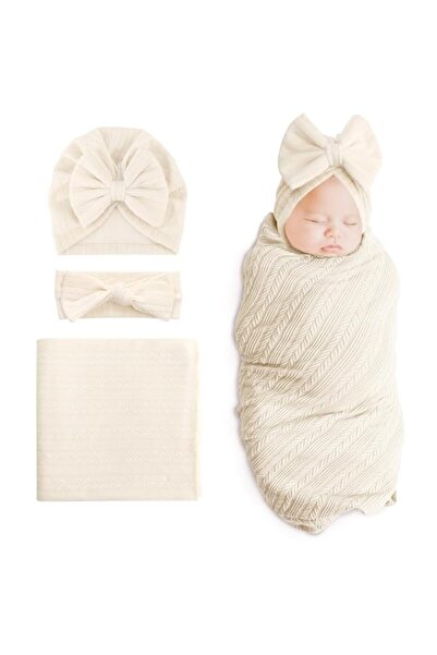 Generic 3-Piece Newborn Baby Swaddle Set with Blanket, Bow Hat & Headband, So...
