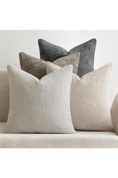 Generic Brand Chenille Throw Pillow Covers with Zipper, Soft Neutral Decorati...