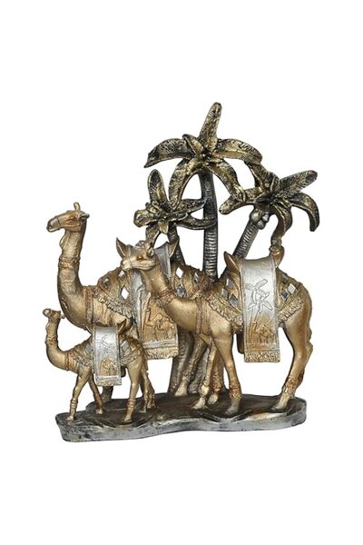 Generic Brand Arabian Camel Family Metal Sculpture, Decorative Gold and Silve...