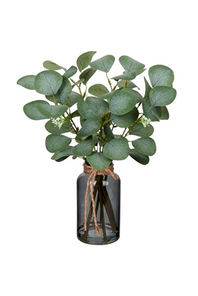 Generic Brand Briful Artificial Eucalyptus Stems in Black Glass Vase with Fau...