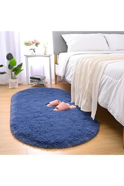 Generic Merelax Soft Shaggy Rug for Kids Bedroom Oval 2.6'x5.3' Light Navy Pl...