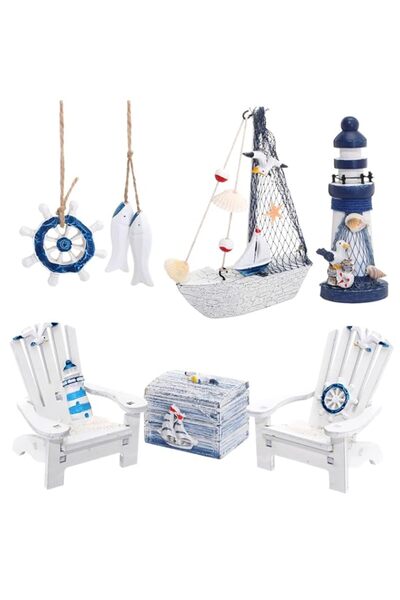 Generic Brand 7 Pieces Wooden Box Wooden Lighthouse Mini Sailboat Anchor Wood...