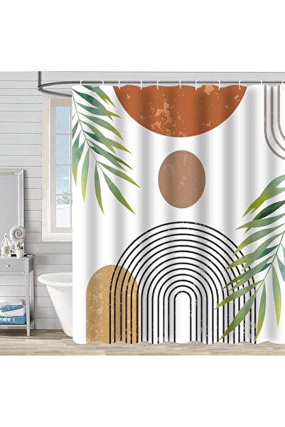 Generic Modern Boho Shower Curtain with Rings, Abstract Tropical Design, Wate...