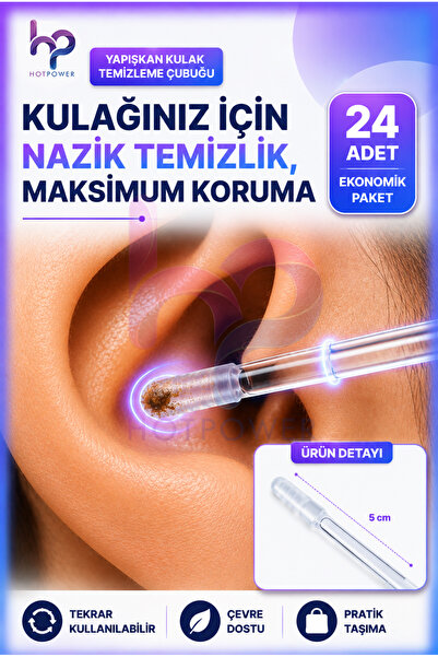 tozlupazar Yapışkan Silikon Uçlu Kulak Temizleme Çubuğu 24'lü Yıkanabilir Tekrar Kullanılabilir Hijyenik Çubuk