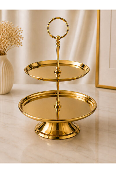 Turkco Luxurious 2-Tier Gold Mirrored Presentation Tray Cookie Holder Turkish...