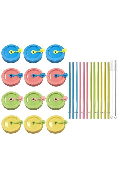 Generic BPA-Free Plastic Regular Mouth Mason Jar Lids (26 Pack) with Straw Ho...