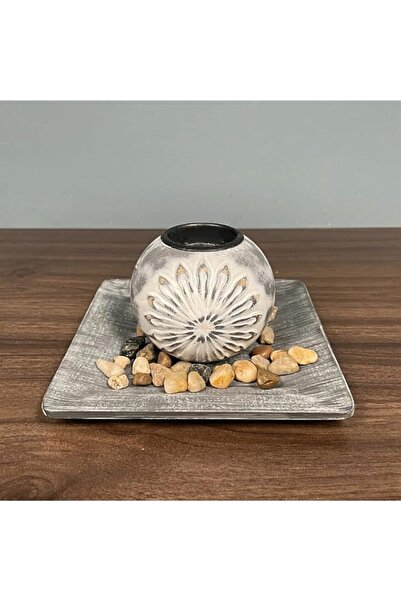 Generic Brand Wooden Ball Tealight Holder with Tray and Pebbles Tealight Cand...