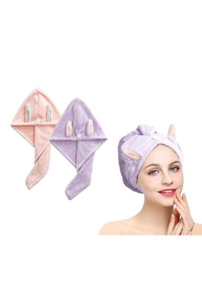 Generic Microfiber Hair Towel Wrap (Pink+Purple), Rabbit Ears Turban 2 Pack, ...