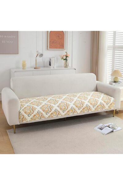 Generic Brand HOKIPO Printed Quilted 3 Seater Sofa Cover Seat Mat, Damask Bei...