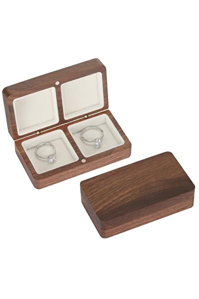Generic LETURE Wooden Double Wedding Ring Box for Engagement Proposal Ceremon...