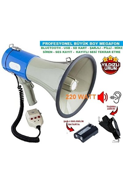Kalite PROFESYONEL BÜYÜK BOY EL MEGAFON (ŞARJ UNİTE-MAYK-BLUETOOTH-USB-SD-SİR...