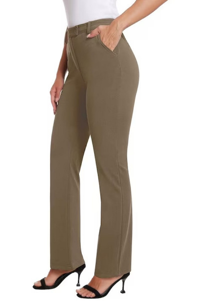 OEM Pantaloni eleganți drepți cu talie înaltă pentru femei Siliteelon, Kaki, L