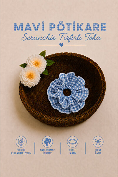 Hophera Gingham Ruffle Scrunchie Hair Clip with Strong Elastic