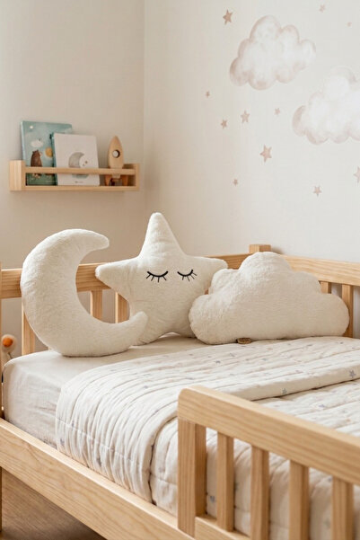 Tiny Feet Peluş Ay-Yıldız-Bulut 3'lü Yastık Seti, Sevimli Dekoratif Çocuk Oda...