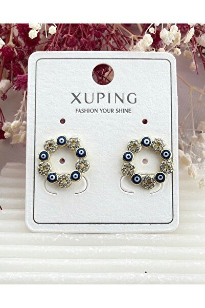 XUPING JEWELRY 14K RENGİ ZİRKON TAŞLI NAZAR ÇELİK KÜPE