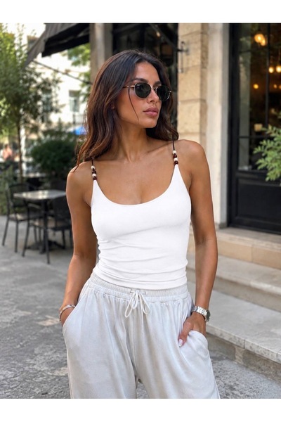 Şimal Fashion Askılı Boncuk Detay Bluz
