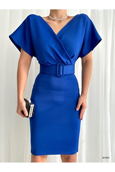 Modafeminen Double-Breasted Collar Belted Lycra Dress Saks 581825