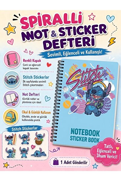 kruxon Kawaii Çizgili Spiralli Not Ve Sticker Defteri