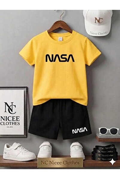 Leto Lykia Summer Children's T-Shirt Shorts Unisex (Black with Nasa Print on ...