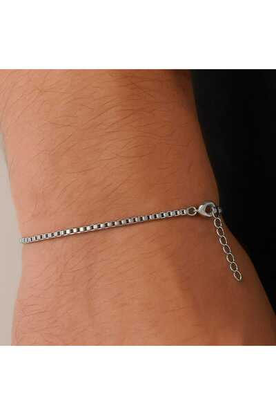 OGHAMAY Silver Color Interlocking 1 Mm. Box Chain Elevator Unisex Men's Steel...