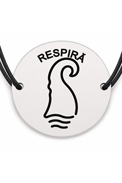 Simoshop Brățară argint 925 cu bănuț gravat val cu mesajul „Respiră", șnur ne...