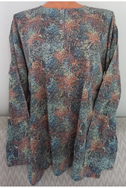 Anne Er Clothing Paper Print Combed Cotton Blouse Long Sleeve 3 Button Crew N...