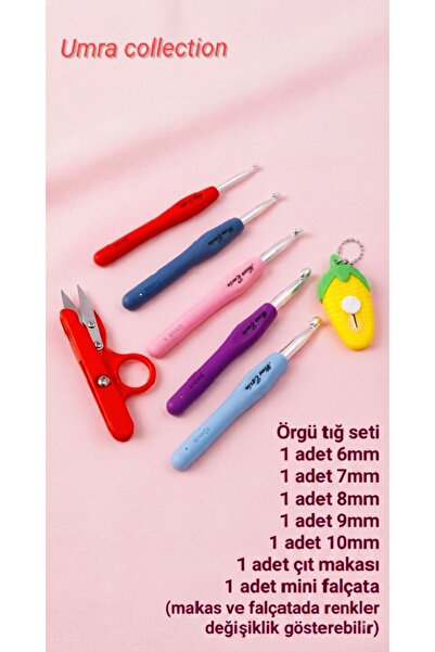 UMRA collection - 5'li Ergonomik Silikon Saplı Örgü Tığ Seti (6-10mm) ve Örgü...