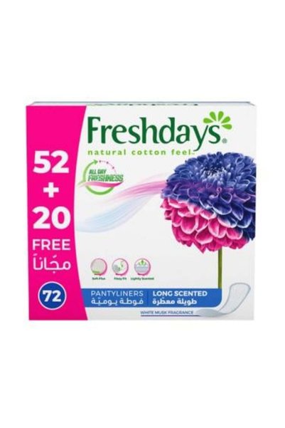 FRESH DAYS فوط يومية طويلة قطنية ومعطرة من فريش دايز - 72 قطعة