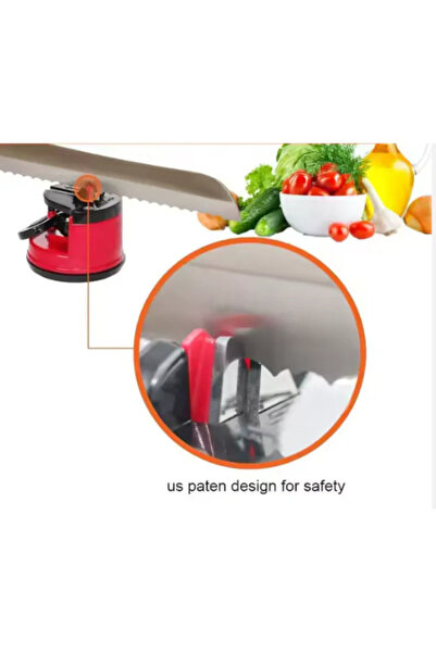OEM Ascuțitor manual pentru cuțite și foarfece cu ventuză, 2 etape de ascuțire, ascuțire rapidă și precisă, design compact, roșu-negru