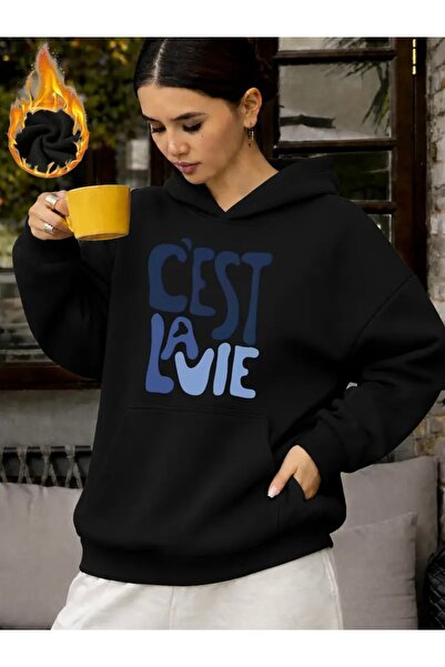 FUFLUNS Cest La Vie Printed Oversize Unisex Women'S/Men's Hooded Sweatshirt