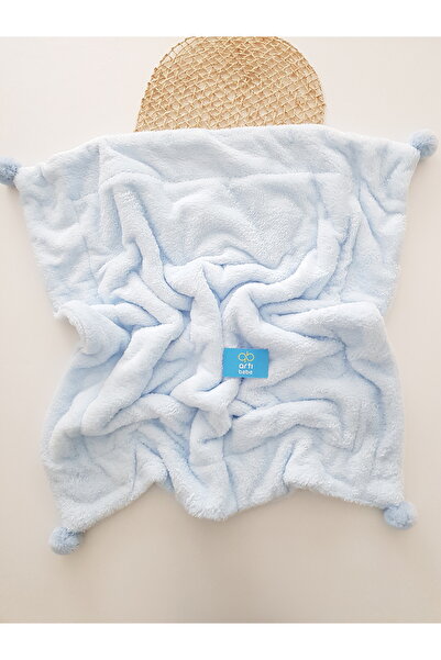 artıbebe Welsoft Thick Baby Blanket, Double Layer, Large Pompom, Blue, Newbor...