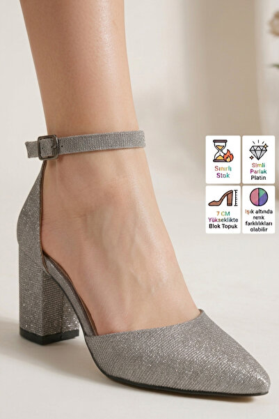 Registan Shoes KADIN SİMLİ PARLAK BLOK TOPUKLU AYAKKABI TAŞLI VE BİLEKTEN BAĞ...