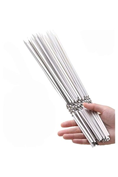 Generic Reusable BBQ Skewers Stainless Steel Sticks Barbecue Flat Metal Stick...
