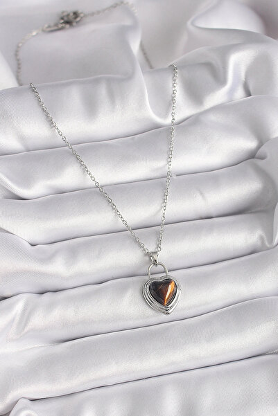 online kapsulavm avm alışveriş 316L Steel Silver Color Chain Lock Heart Amber...