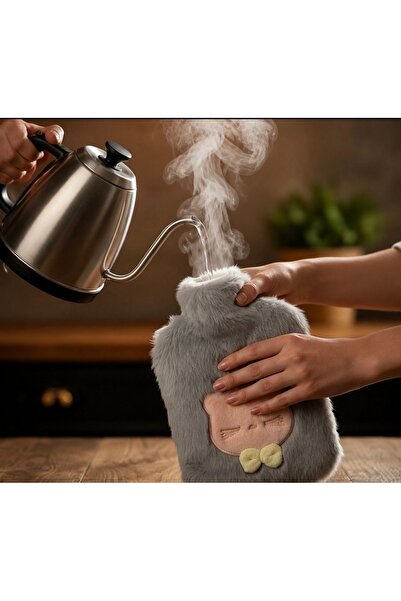 Papyonlu Kedi Figürlü Mavi Peluş Sıcak Su Torbası 1 Litre
