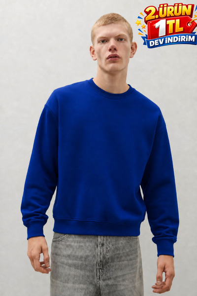 DAMGA JEANS Men's 100% Cotton Comfortable Blue Winter Sweatshirt