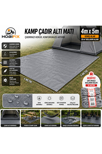 Hobifix 4x5 Metre Kamp Çadır Altı Matı – Su Geçirmez Branda, Çadır Zemin Örtü...