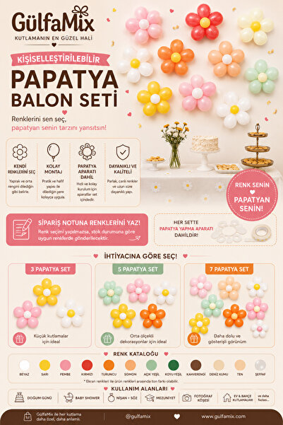 GÜLFAMİX Kişiselleştirilebilir Papatya Çiçek Balon Seti 3'lü | Kendin Seç Kon...